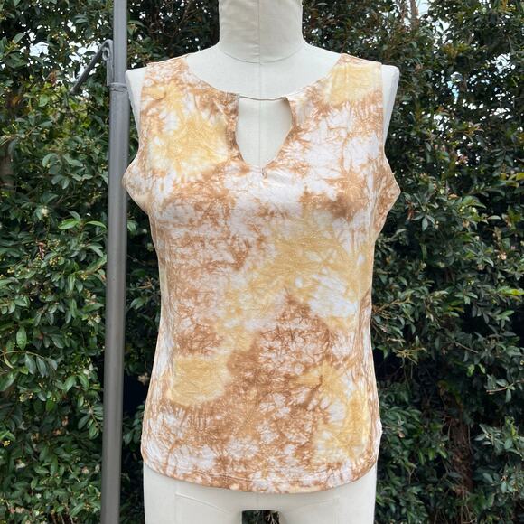 Vintage 90s Fashion Bug Tie-Dye Gold Brown Women’s Tank Large - Picture 1 of 6